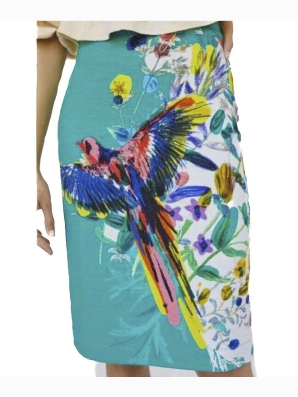Anthroplogie MAEVE Teal Floral Bird Skirt